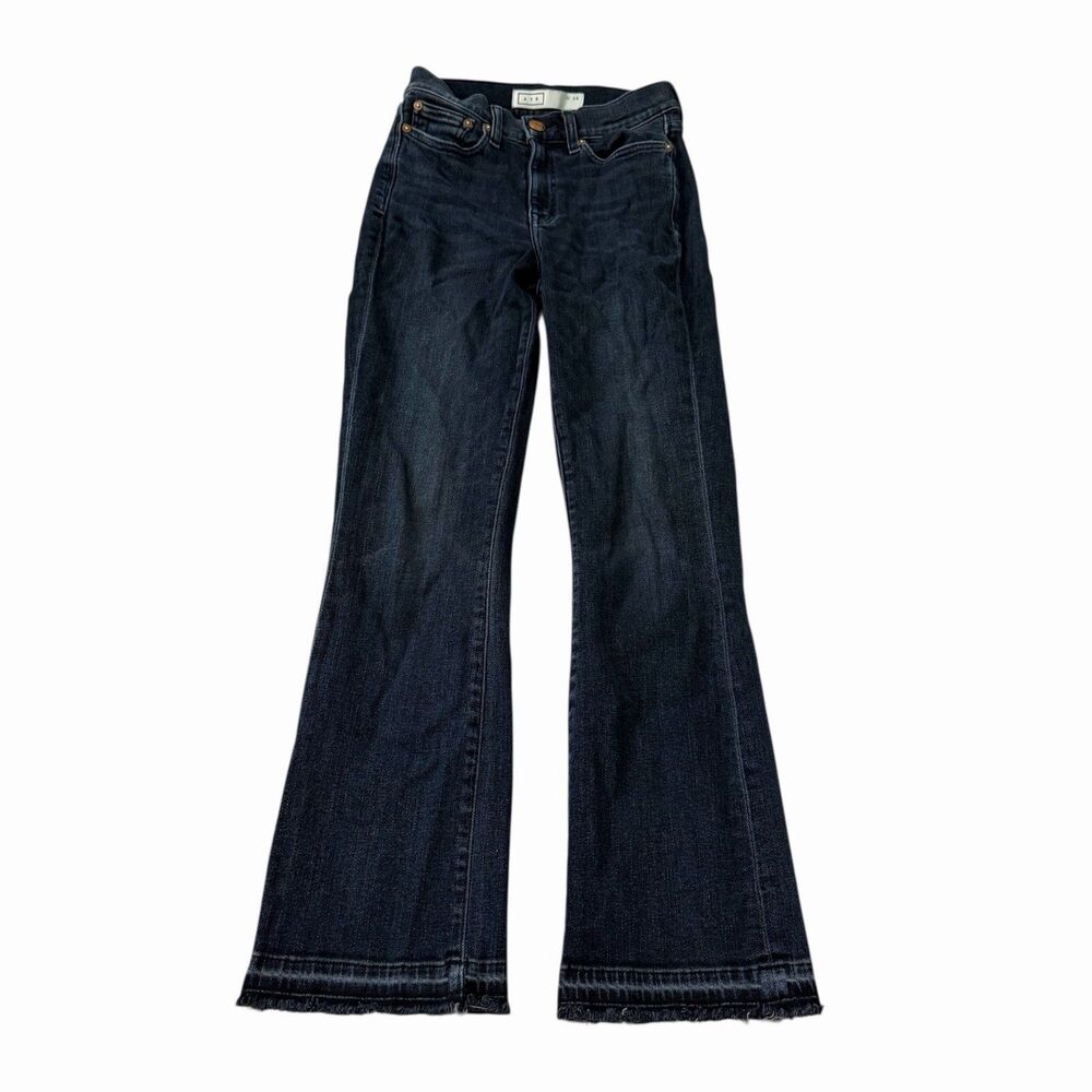 AYR Jeans Womens 25 Blue The Mack High Rise Kick Flare Raw Hem Dark Wash Stretch
